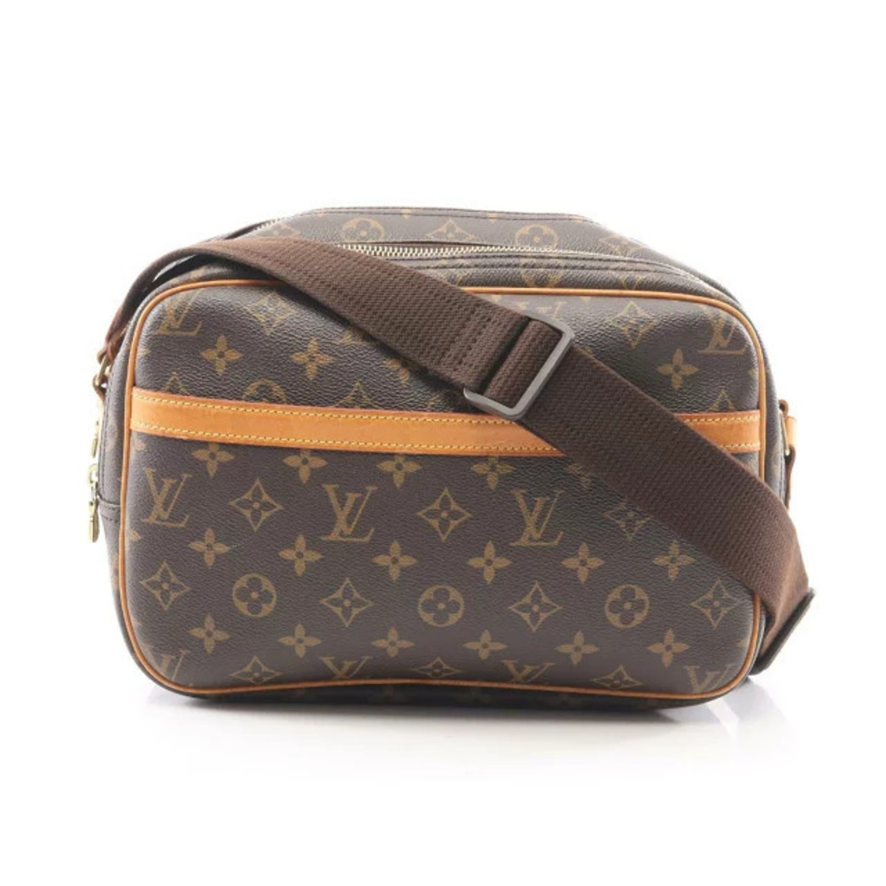 Louis Vuitton Reporter Monogram Canvas Leather Shoulder Bag Brown